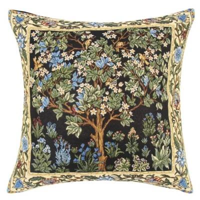 William Morris Tree of Life Tapestry Pillow case Sham Cover Cushion Black 18x18" - Image 1 of 3