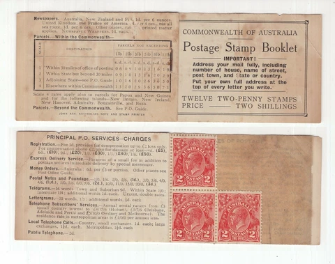 Australia 1934 KGV 2/- Postage Stamp Booklet 3 stamps remain sg 26b Cover