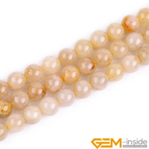 Natural Gold Rutilated Quartz Gemstone Loose Spacer Beads For Jewelry Making 15" - Picture 1 of 45