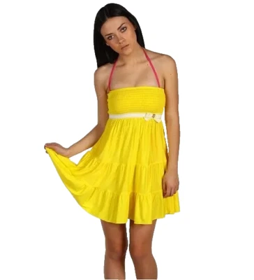 Vestido elástico Juicy Couture Juicy Love Smocked Cover-up amarelo com babados tamanho XL - Imagem 1 de 4