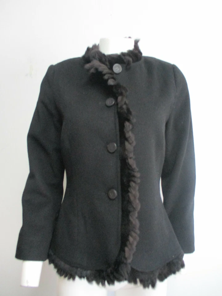 Chaqueta blazer FENDI negra lana-alpaca piel almizclera flecos talla 44/10 Foto 1 de 4