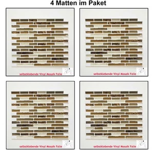 4x Wandtattoo Selbstklebend 3D Mosaikstein Folie Wanddekoration Wand-Vinyl 24088 - Picture 1 of 4