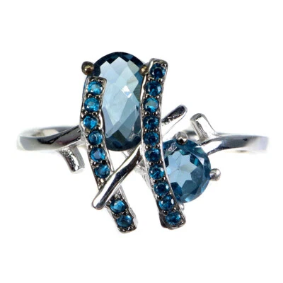 925 Sterling Silver Ring Oval London Topaz 8x6mm Natural Gemstone Jewelry - Image 1 of 4