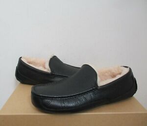 UGG Men's ASCOT LEATHER Slippers Shoes 10US BLACK NWOB $120 MSRP