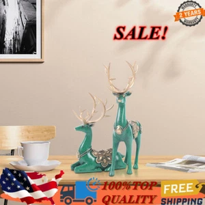 Home Tabletop Lucky Deer Statue Figurine Reindeer Decoration Sculpture Green USA - Picture 1 of 12