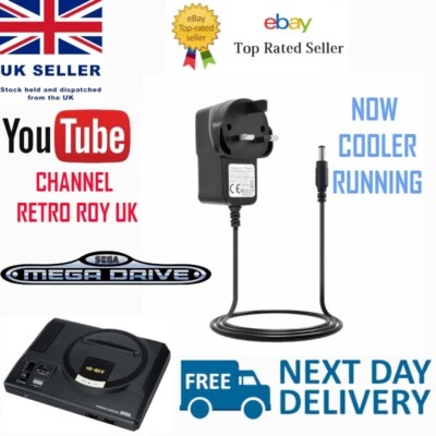 RETRO ROY Sega Mega Drive 1 Genesis 1 Power Supply UK Plug 9V Cooler Running