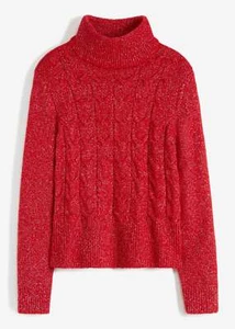 Zopfstrick-Pullover verkürzt Gr. 40/42 Tomatenrot Damen Langarm Strick-Pulli Neu - Bild 1 von 1