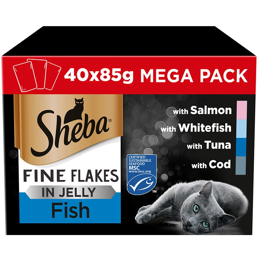 Comida húmeda para gatos adultos Sheba Fine Flakes pescado en gelatina - 40 x 85 g Foto 1 de 1