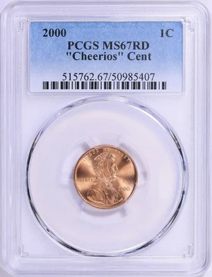 2000 Lincoln Cent Cheerios PCGS MS67 RED - Image 1 of 2