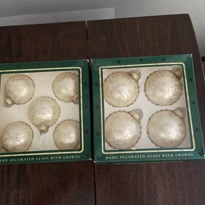 Vintage 2 Boxes Christmas by Krebs Hand Decorated Blown Glass Tree Ornaments - Picture 1 of 10