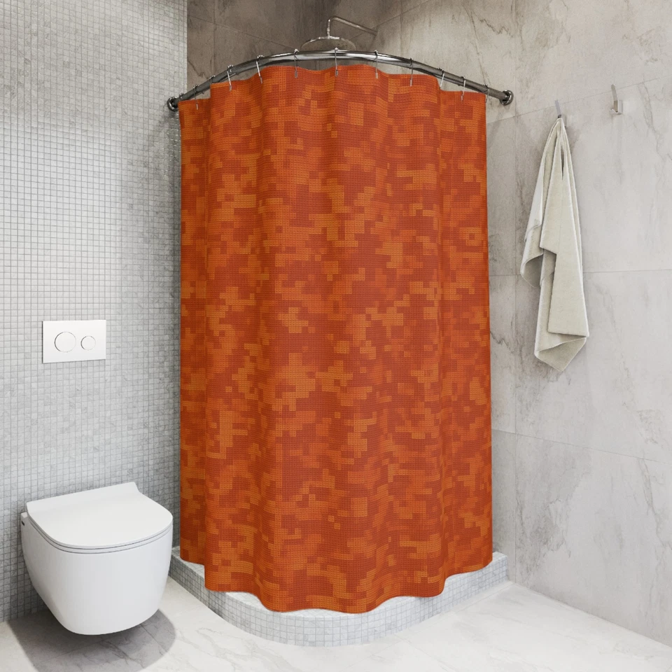 Cortina de Ducha Camuflada, Decoración de Baño Moderna, Estampado Camuflaje Naranja Oxidado Foto 1 de 1