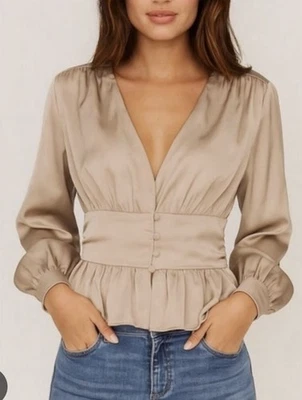 Blusa Jason Wu Peplum Volantes - Gris Plata - Talla S - Nueva con Etiquetas  Foto 1 de 4