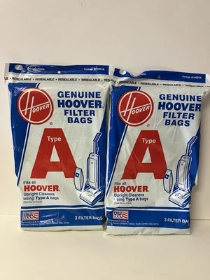 NOS Genuine Hoover Type A Filter Bags for Upright Cleaners 2 Bag of 3 (6) SEALED - Image 1 of 2