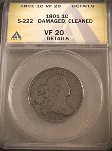 1801 DRAPED BUST LARGE CENT ** ANACS VF-20 DETAILS **   (7276) - Picture 1 of 3