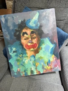 Vintage Clown Oil Painting Signed 20x24 - Picture 1 of 7