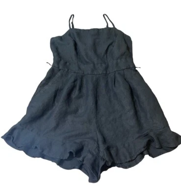 LOFT Women's 4P Petite Strappy Romper in Black Linen/Viscose Retail $90.00 - Image 1 of 4