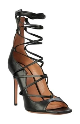 Sandalias de tacón con tiras LITA Ciara de cuero negro punta abierta EUR 40 US 9,5 sexy zapatos de salón Foto 1 de 4