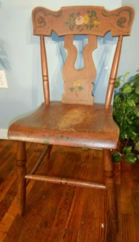 Antique Boot jack Plank seat  Chair 19th century  with original Paint decoration Cover