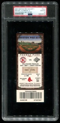 Билет 2007 1 сентября Clay Buchholz No Hitter PSA 10 Gem Mt Red Sox Orioles - Изображение 1 из 2