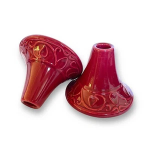 Vintage Treasure Craft USA Candle Holder Set Cranberry Red Pottery Vine - Picture 1 of 8