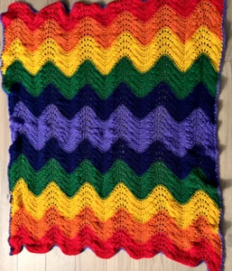 Zig Zag Striped Crochet Afghan Throw blanket One Snag. 52" x 42"See Photos - Picture 1 of 3