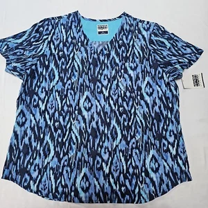 Strictly Scrubs Stretch Top Shirt Blue Print Medical Nursing X-Large XL - Picture 1 of 8