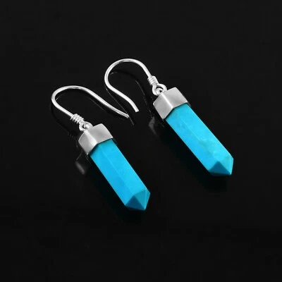 Dyed Turquoise Gemstone Pencil Point Dangle Earrings for Women Sterling Silver - Image 1 of 4