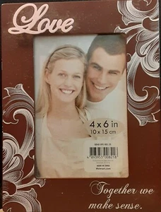 Unbranded Picture Frame Brown With White Swirls and Pink LOVE 4 x 6 inch - Picture 1 of 2