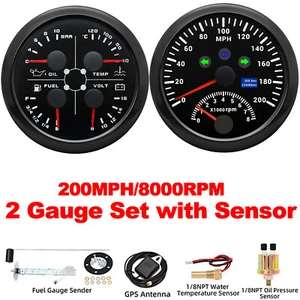 85mm Black GPS Speedometer 200MPH W/Tacho&4 IN 1 Gauge With Sensor for Boat Car - Picture 1 of 18