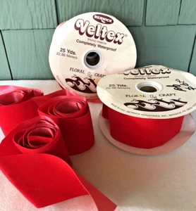 Vtg Berwick Veltex Waterproof Flocked Ribbon Christmas 2 3/4" Red Partial Rolls - Picture 1 of 7