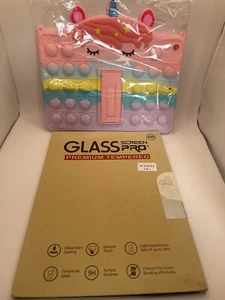 Rainbow Unicorn Tablet Case And Glass Protector. 10” X 7” - Photo 1/5