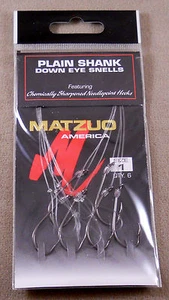 Fishing 1 Pack Of 6 Size #1 Black Chrome MATZUO Plain Shank Down Eye Snells - Picture 1 of 3