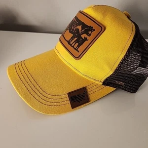 Cow Calf Leather Patch Richardson 112 Trucker Snapback Hat Yellow/Black NEW - Picture 1 of 12