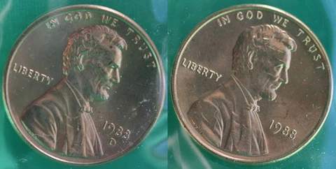 1988 P and D Lincoln Cent 2-Coin from US Mint Set UNC Cello One Cent Penny Set Cover