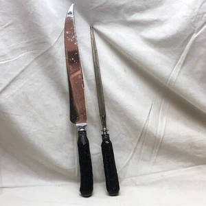 Vintage Universal Chrome Surface Carving Knife & Sharpening Rod Sterling Decor - Picture 1 of 12