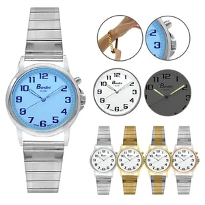 Bandini 28mm Analog Womens Easy Read Light up Glow Watch Long Metal Stretch Band - Picture 1 of 18