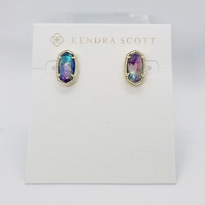 Nuevos aretes Kendra Scott Ellie dorados con concha de abulón lila Foto 1 de 2