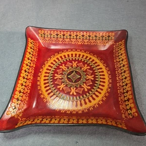 Tooled Red Leather Entry Tray Key Trinket Jewellery Dish 18 x 18cm - Picture 1 of 7