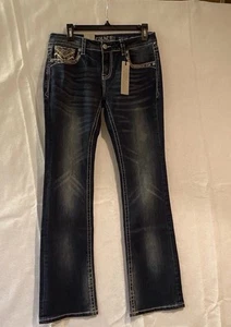 Grace In LA Bootcut NEW Sz 29x 33 Women Jeans Embroidered NEW Chevron/Mountain - Picture 1 of 18
