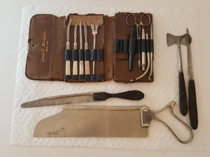 Antik 1880er Feldmedizin Set Totenkopf Knochensäge etc Ebenholzgriffe Bürgerkrieg - Bild 1 von 20