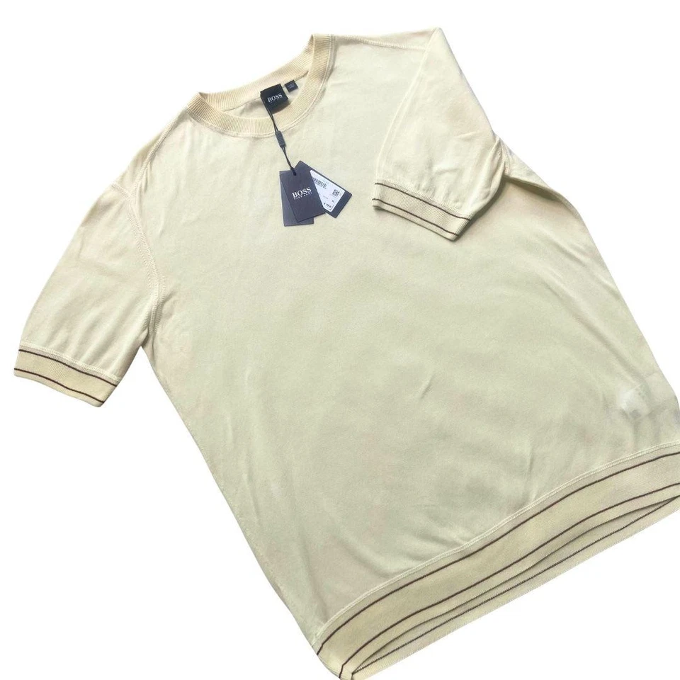 Suéter BOSS Hugo Boss Para Hombre XL Blanco Abierto Horelli Manga Corta Cuello Redondo Tejido Foto 1 de 4