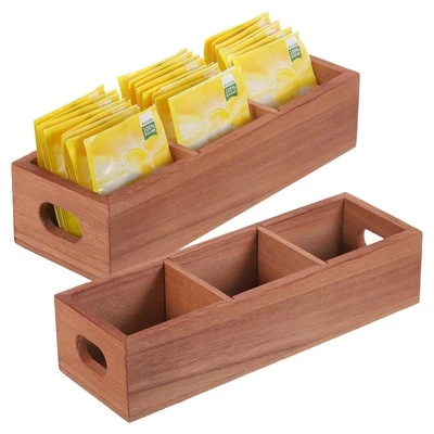 Teebeutel-Organizer, 3 Fächer, Holz-Teebox mit Griff, Holzfarbe - Bild 1 von 4