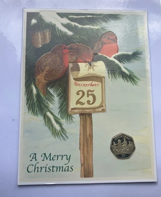 2001 ISLE OF MAN CHRISTMAS FIFTY 50 PENCE ~ BB DIE ~ PROOF DIAMOND FINISH COA - Image 1 of 4