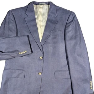 CHAQUETA DE TRAJE BLAZER OSCAR DE LA RENTA Azul Lana Seda 2 Botones Columbia Talla 43 R - Imagen 1 de 8