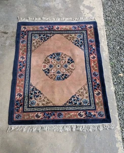 Vintage Traditioneller Handgeknüpfter Chinesischer Peking Blumen Teppich 161x122cm - Bild 1 von 24