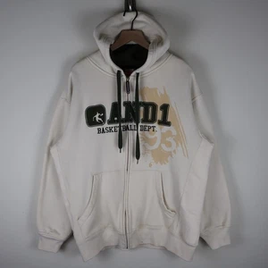 Vintage Y2K AND1 Basketball Embroidered Full Zip Hoodie Ivory Large 25x28 - Picture 1 of 14