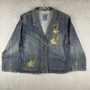 JouJou Jean Jacket Women’s XXL Butterfly Embellished Denim Button Front Blazer - Picture 1 of 12