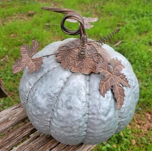 Harvest Decorative Metal Pumpkin~Fall Autumn~Use Indoors Or Outdoors 12"X11" Tin - Picture 1 of 6