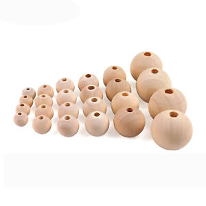 Unfinished Natural Wood Beads Smooth Round Craft Bead 4,6,8,10,14,20,25,30-60 mm