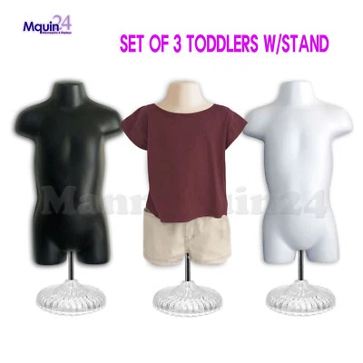 3 Pack Toddler Torso Dress Mannequin-Lot of Black Flesh White 3 Stands & 3 Hooks - Image 1 of 4